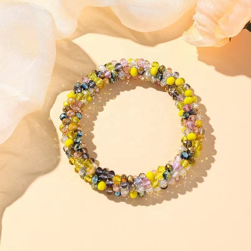 Handmade elastic scrunchies hair tie crystal beaded bracelet Glass Crochet Handmade Stretch Crystal Seed Bead Bangle