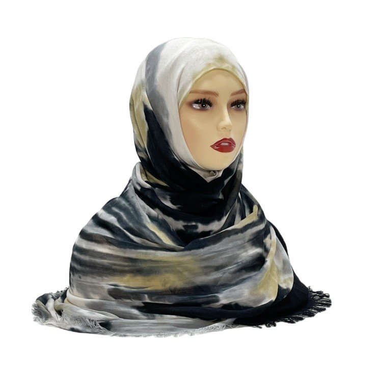 Fashion lady luxury Handmade tie-dye black viscose cotton Scarf jersey modal hijab musulman Woven shawl for muslim women fashion
