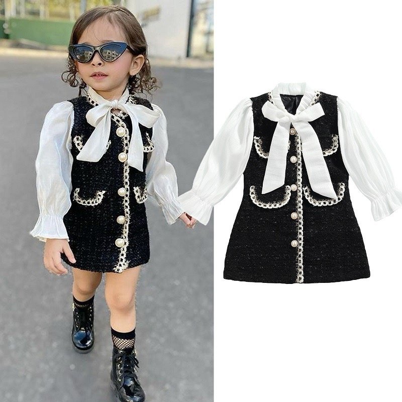Autumn Toddler Baby Girl Dresses 2-7 Years Autumn Winter Dress Buttons Long Sleeve Fashion Formal Luxury Kids Dresses for Girls