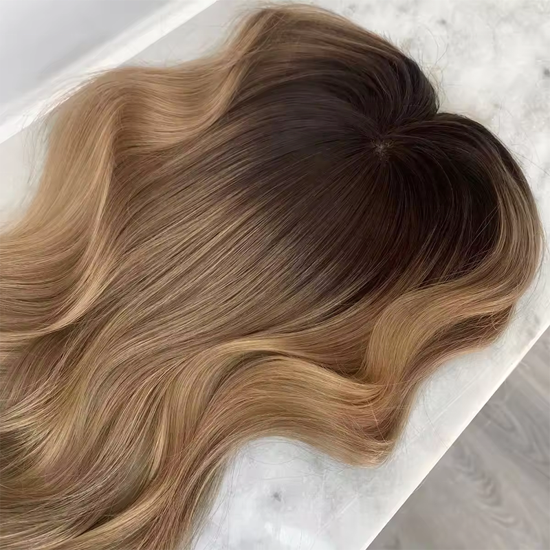 Highlight Blonde Silk Base Hair Topper 100% European Virgin Hair Toupee for Woman Full Hand Tied Single Knot Topper