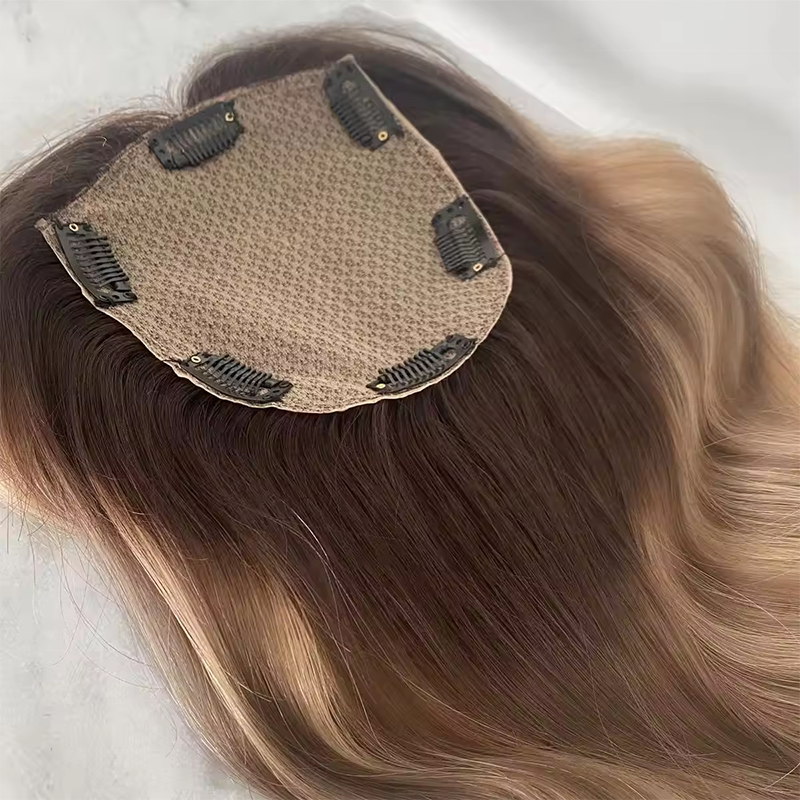Highlight Blonde Silk Base Hair Topper 100% European Virgin Hair Toupee for Woman Full Hand Tied Single Knot Topper
