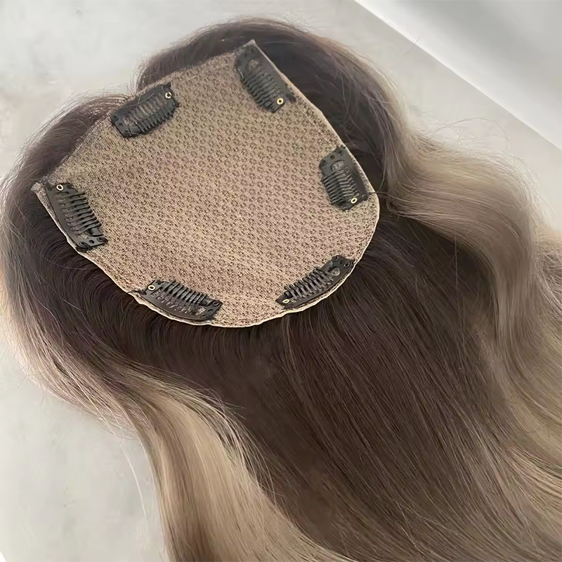 Highlight Blonde Silk Base Hair Topper 100% European Virgin Hair Toupee for Woman Full Hand Tied Single Knot Topper