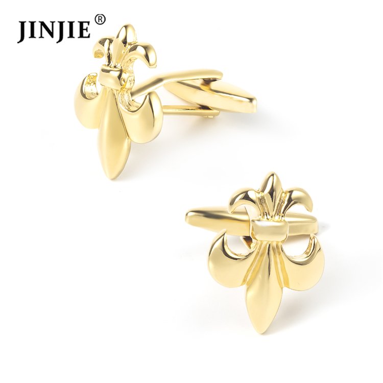 Ready to ship luxury Men jewelry gold tone fashionable flower Fleur De Lis cufflinks gift