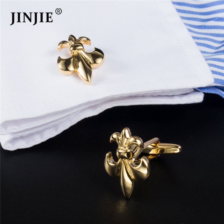 Ready to ship luxury Men jewelry gold tone fashionable flower Fleur De Lis cufflinks gift
