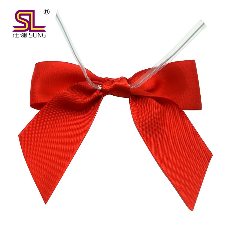 Free sample factory direct pre-made twist tie small satin ribbon bow