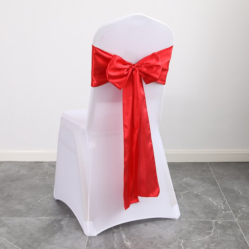 Satin Chair Bow Elegant Ribbon Banquet Party Wedding Chair Sashes Solid Plain Silk Bowknot Chair Sash