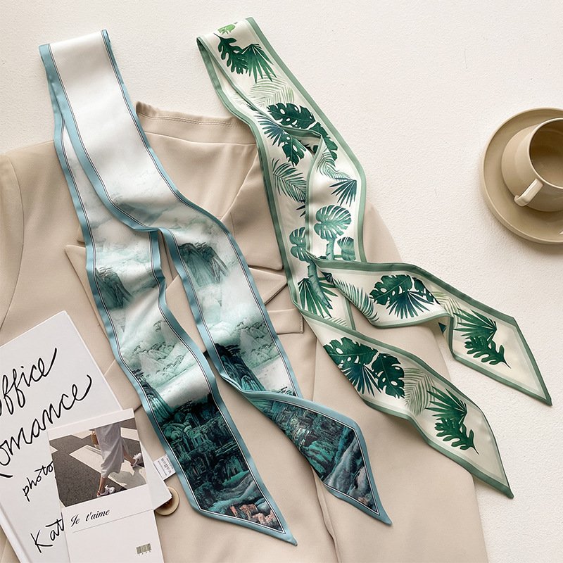 2024 Fashion Design Ribbon Silk Scarfs for Women Skinny Soft Satin Neckerchief Lady Hairband Bag Ribbon Female Neck Tie