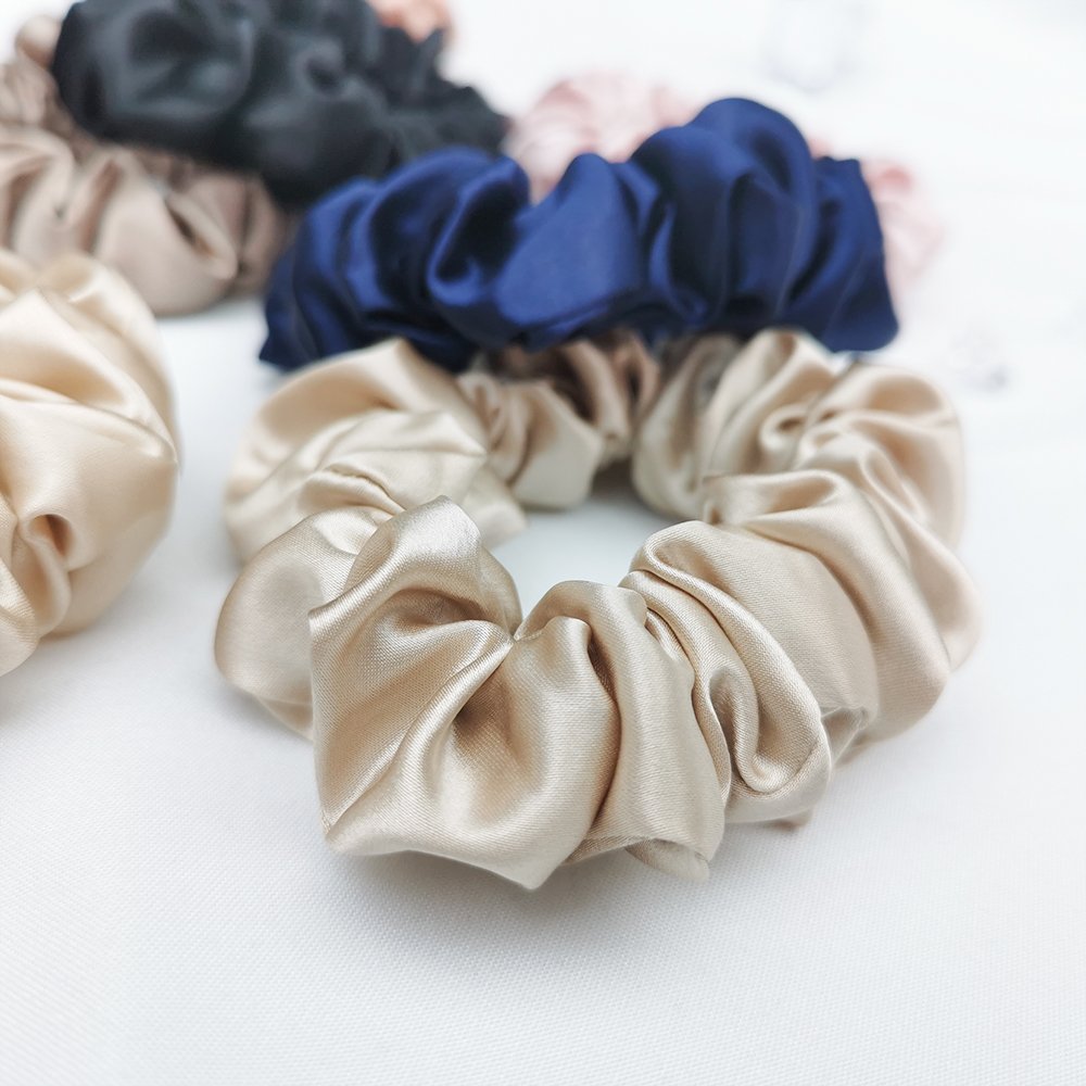 Accept bulk order 22momme pure silk scrunchies 2.5cm width of ribbon