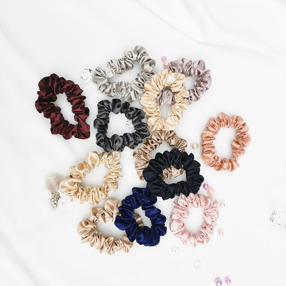 Accept bulk order 22momme pure silk scrunchies 2.5cm width of ribbon