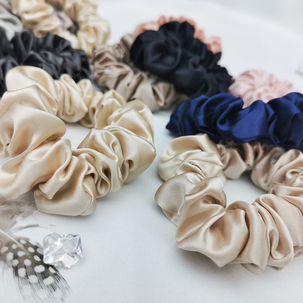 Accept bulk order 22momme pure silk scrunchies 2.5cm width of ribbon