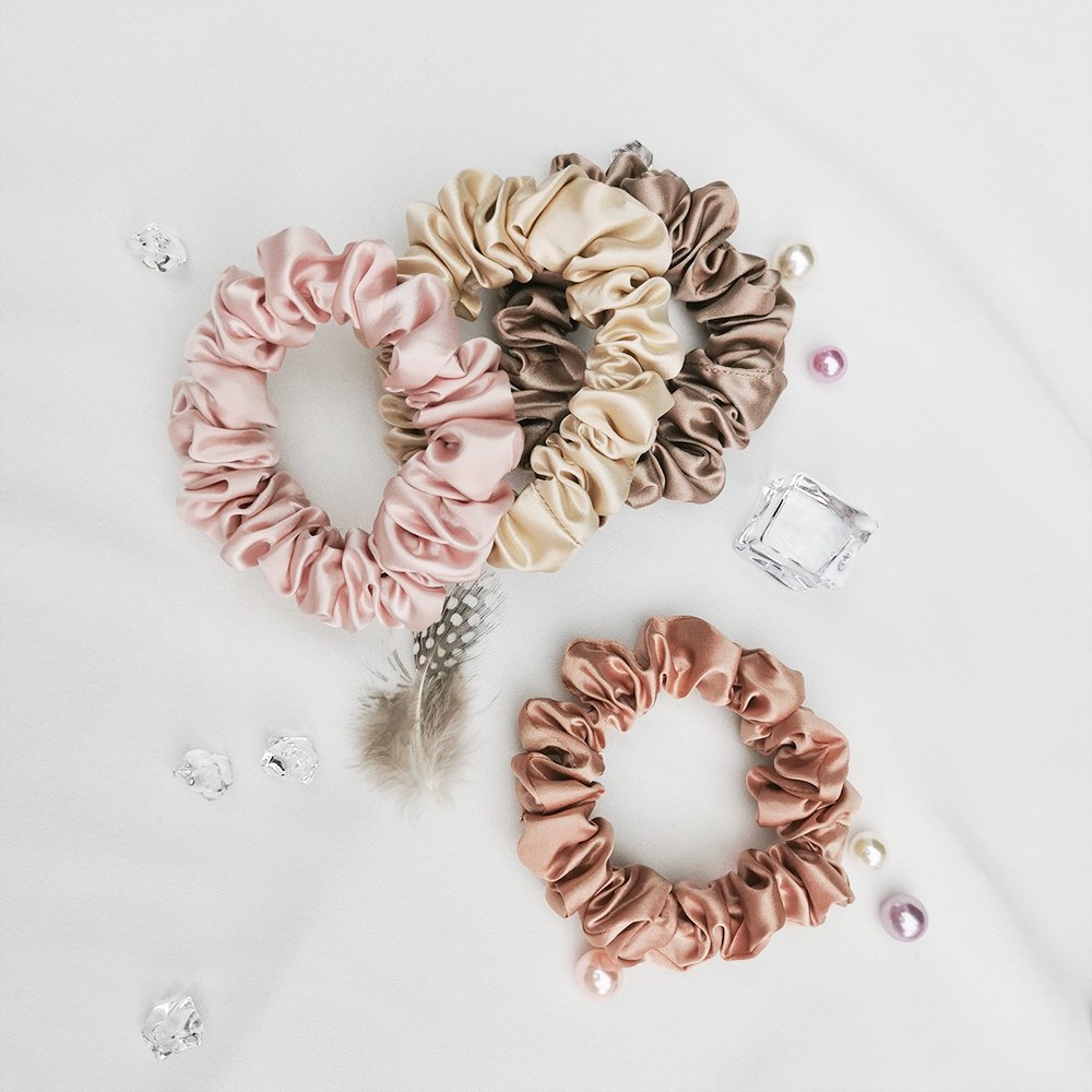 Accept bulk order 22momme pure silk scrunchies 2.5cm width of ribbon