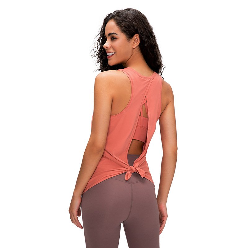 Summer Open Back Shirts Gym Workout Clothes Tie Back Muscle Tank for Women