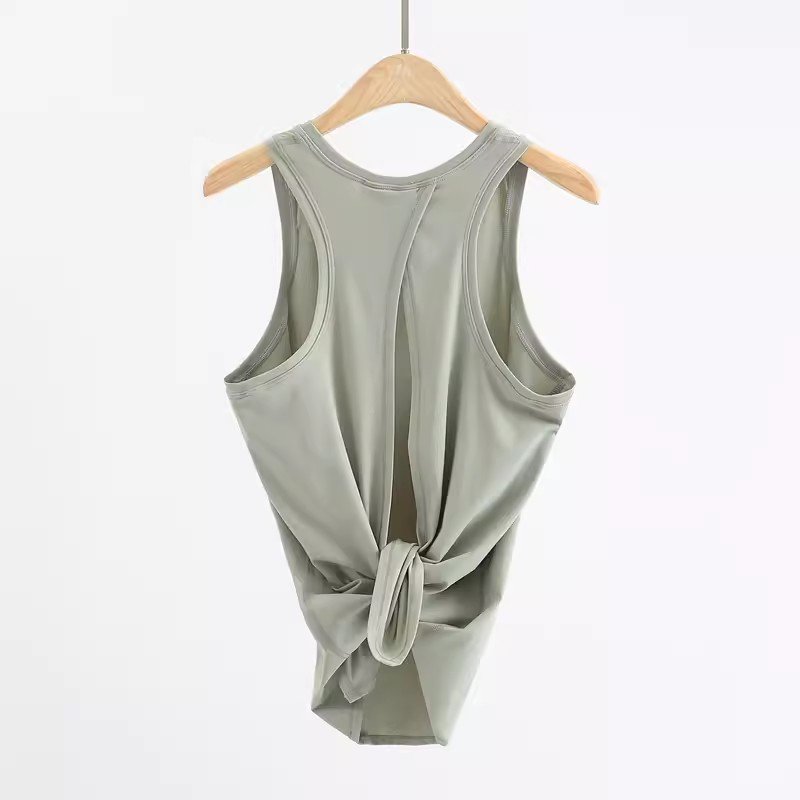 Summer Open Back Shirts Gym Workout Clothes Tie Back Muscle Tank for Women