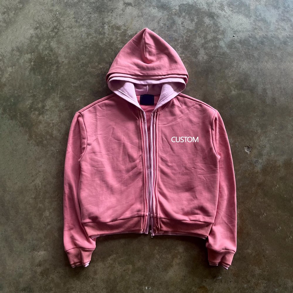 2024 Winter New Style 500 Gsm Heavyweight Hoodies Custom Solid Color Triple Layer Men Thick Cotton Blank Zip Up Hoodie
