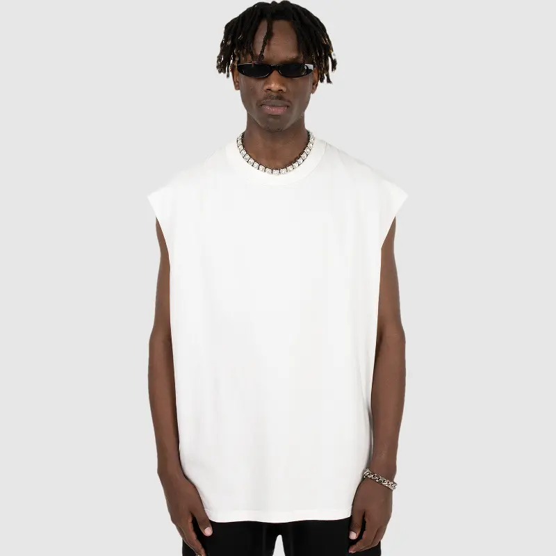 Wholesales high-quality cutout blank men's sports gym tank top thick neck acid washed sleeveless t-shirt