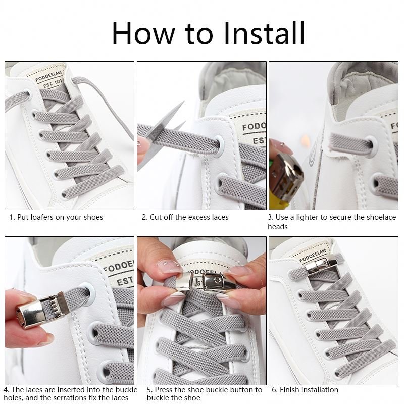 Flat Elastic Shoe Laces for Sneakers No Tie Shoelaces Press Buckle Lock Metal Switch Logo Shoelace for Kids Adults Quick Easy