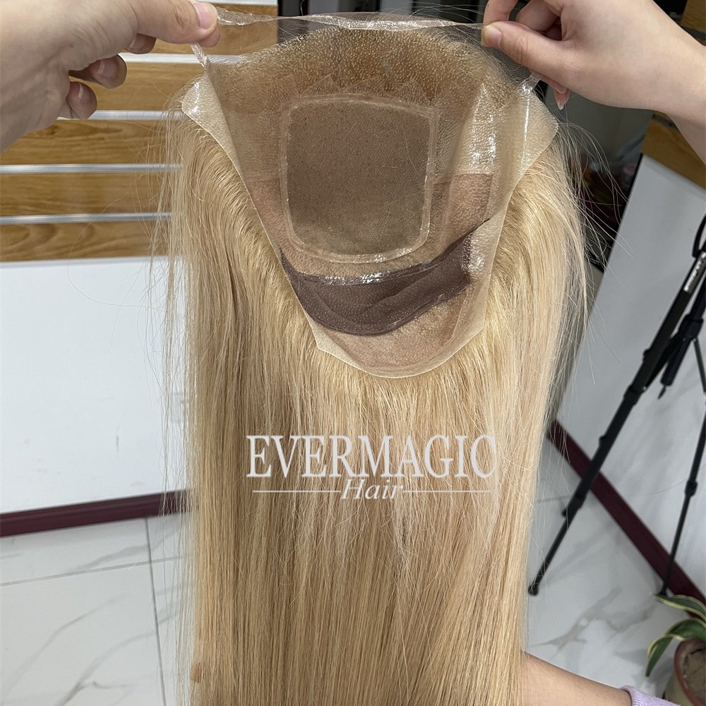 breathable swiss lace human hair silicone wig light brown silk base hand tied medical wig with pu perimeter for hair loss