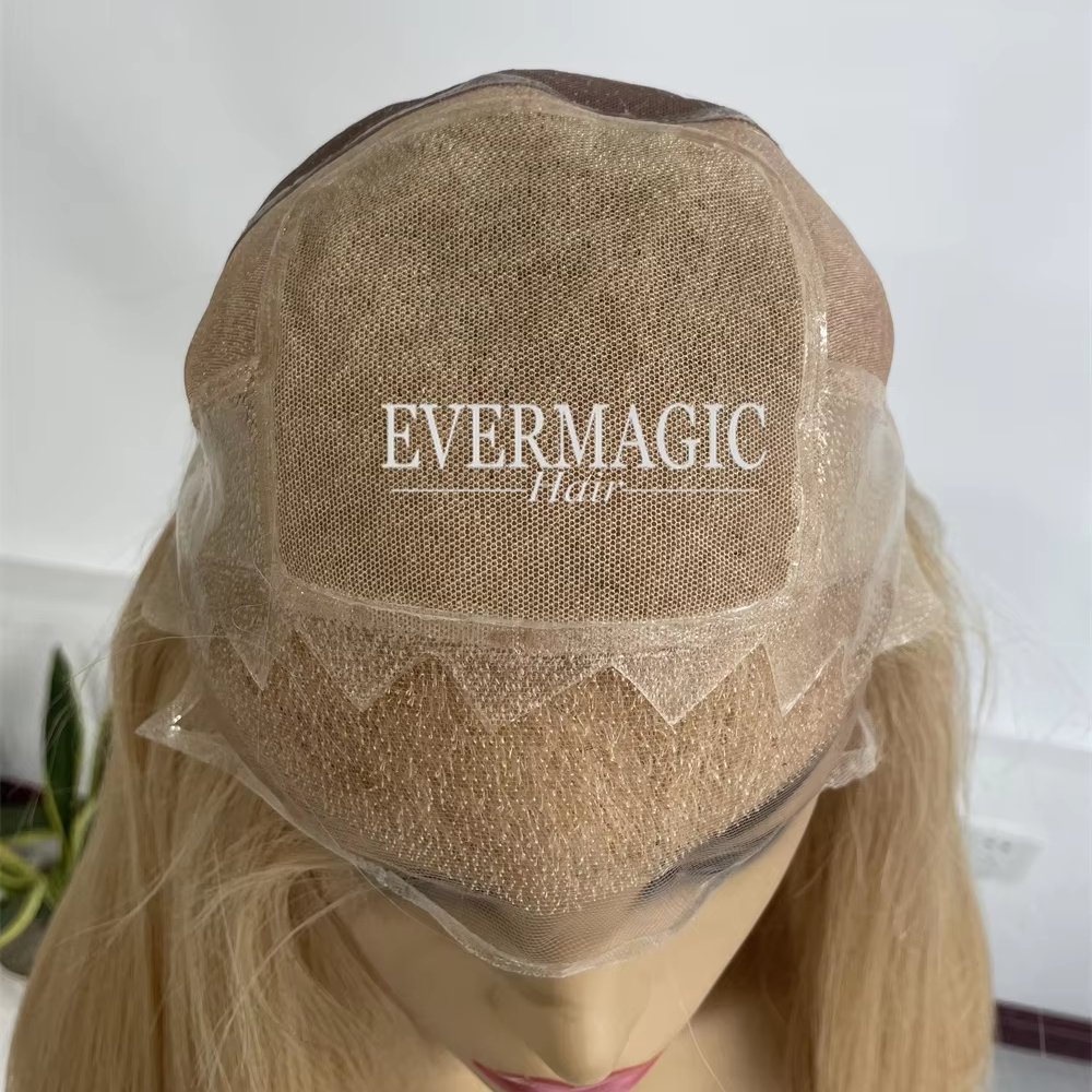 breathable swiss lace human hair silicone wig light brown silk base hand tied medical wig with pu perimeter for hair loss