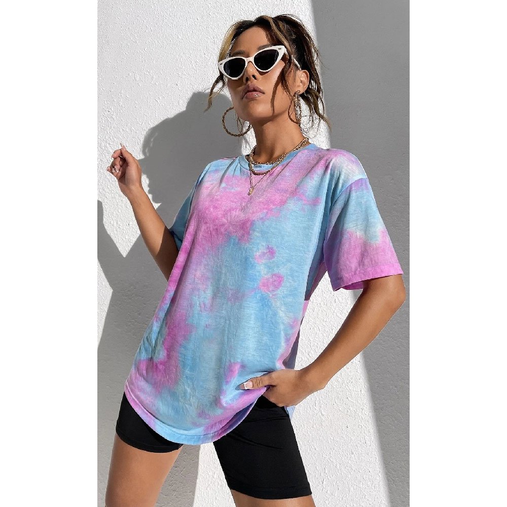 Hot Sale Loose Fit Ladies Custom Logo Women Tie Die T-Shirts 100% Polyester T-Shirt for Girls
