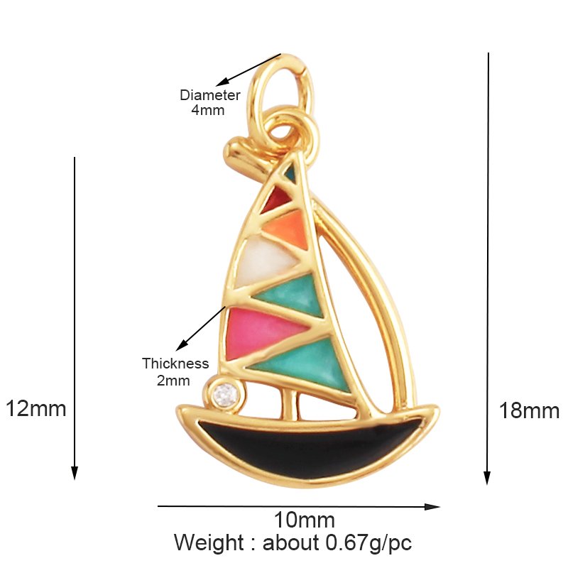 Trendy Sports Sneakers Skis Surfboard Bike Cubic Zirconia CZ Paved Charm Pendant, 18K Gold Necklace Craft Jewelry Supplies M26