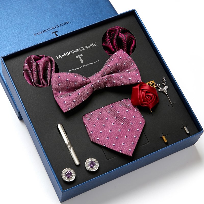 Luxury Silk Handmade Ties Hanky Cufflinks Bowtie Sets 7.5 cm Necktie Men Red Dot Floral Wedding Party Birthday Gift