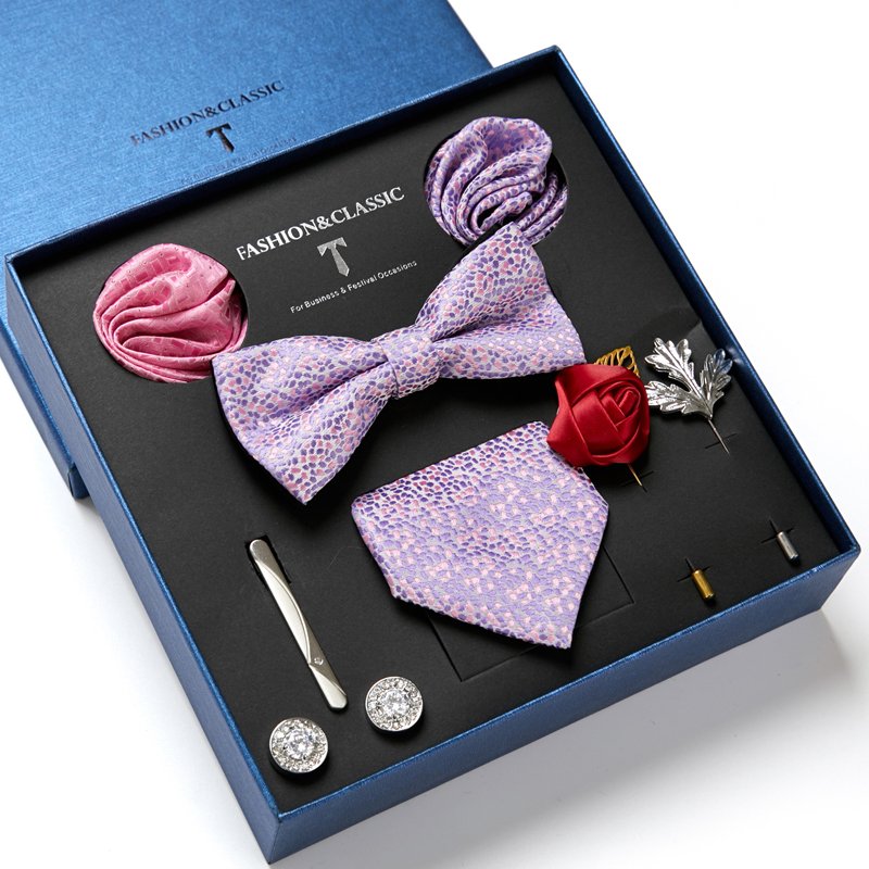 Luxury Silk Handmade Ties Hanky Cufflinks Bowtie Sets 7.5 cm Necktie Men Red Dot Floral Wedding Party Birthday Gift