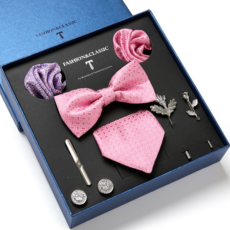 Luxury Silk Handmade Ties Hanky Cufflinks Bowtie Sets 7.5 cm Necktie Men Red Dot Floral Wedding Party Birthday Gift