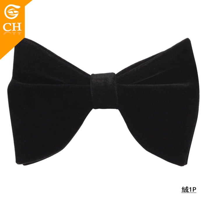 Popular Cheap Large Black Silk Polyester Velvet Bowtie Customized Big Black Bow Tie For Men