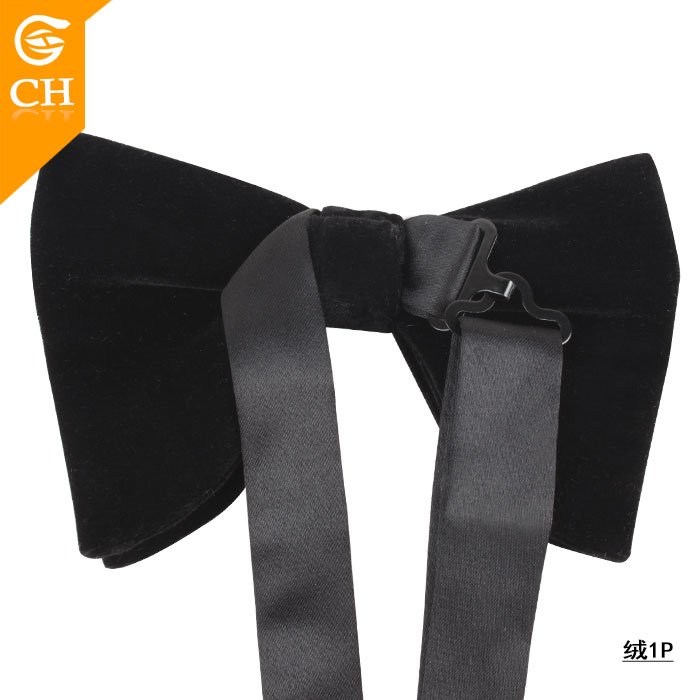 Popular Cheap Large Black Silk Polyester Velvet Bowtie Customized Big Black Bow Tie For Men