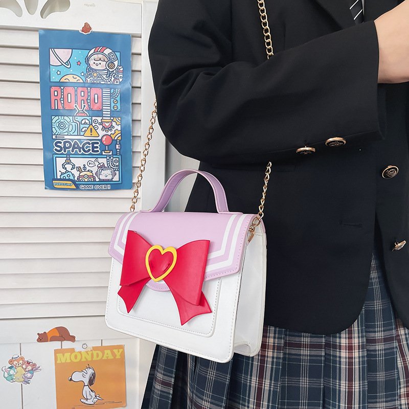 2023 Hot Sale Japanese JK uniform girls shoulder bag custom design pink cow tie lolita handbag Ita bag custom plush pouch