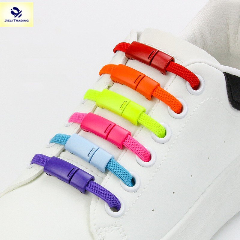 Jieli 1 Pair Magnetic Shoelaces Elastic No Tie Shoe Lace Flat Color Metal Lock Lazy Shoelace Suitable for All Shoes wholesale