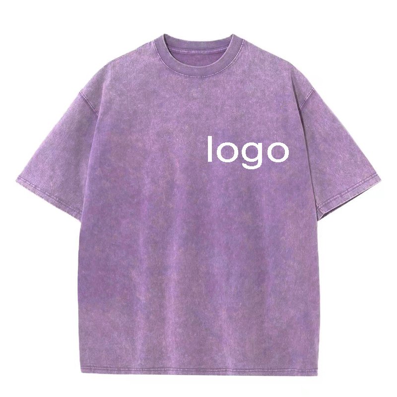 Custom Silk screen print tshirts heavy 280 grams 100% cotton wholesale acid wash out t shirt retro tie dye vintage tshirt