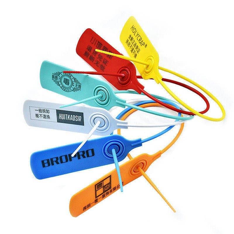 Custom clothing seal label printing brand logo plastic Anti-theft seal tag for man shoes hang Retail Tags Zip Ties