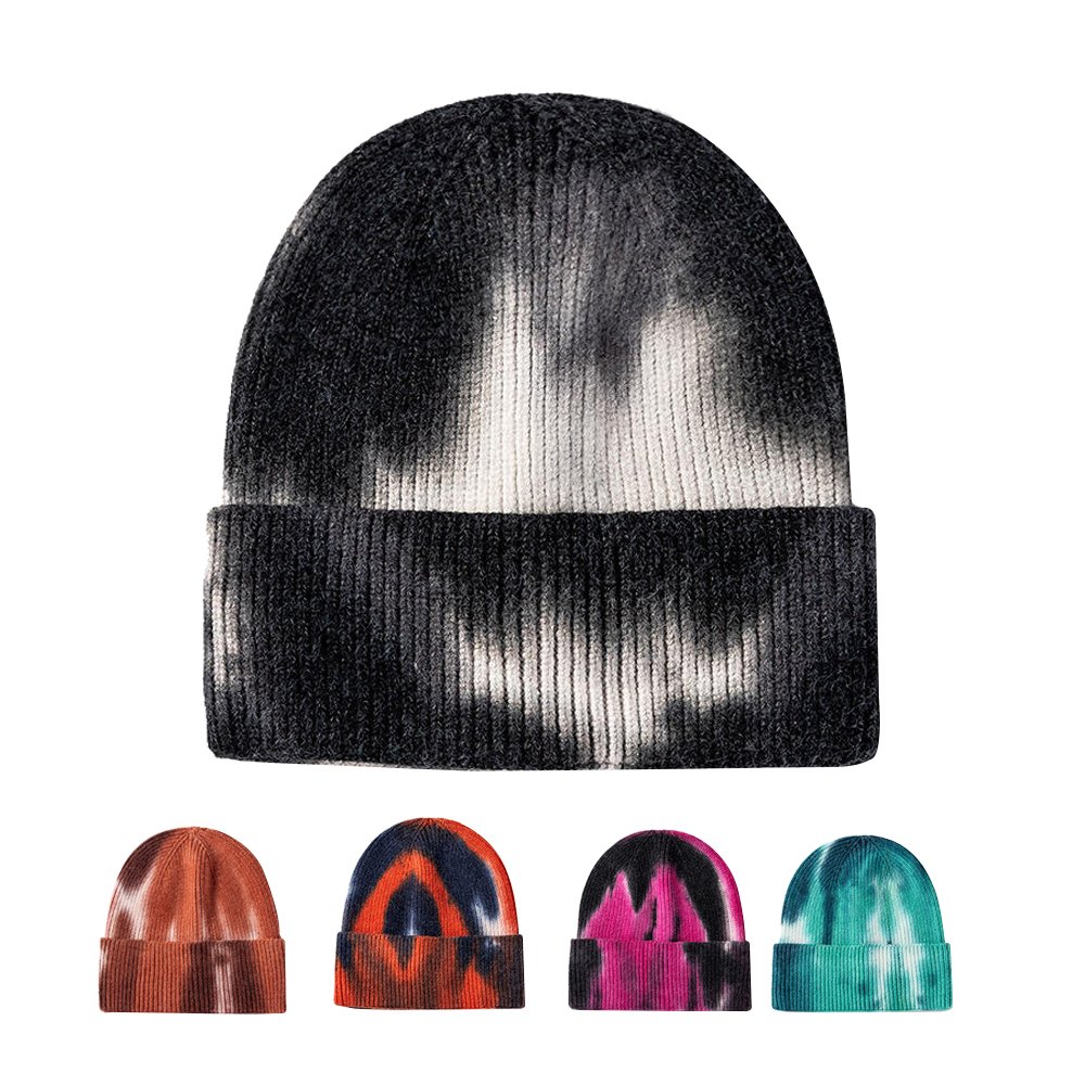wholesale personalised caps and beanies crochet all over print tie dye beanie knit hat for women men