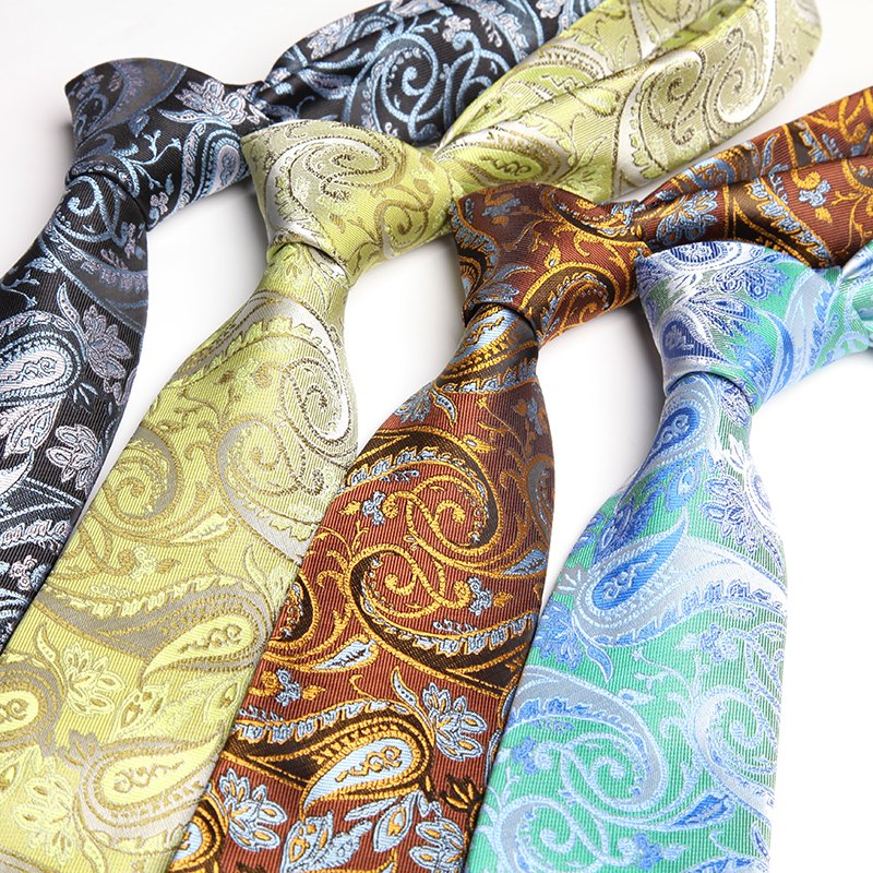 8cm Wholesale mens luxury paisley necktie brown fashion microfiber ascot neck ties for men business