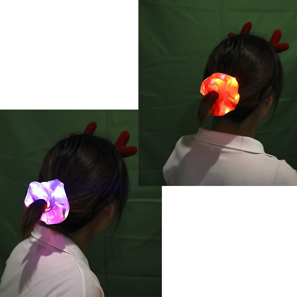 Girls Glowing LED Hair Scrunchies Flash Satin Elastic Ponytail Holder Band Chic Silk Hair Ties Accessories for Kids Children