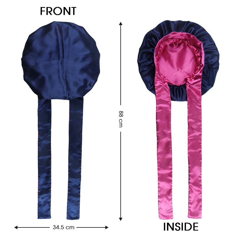 Custom Print Logo Long Strap Double Layer Reversible Wide Tie Band Edge Silk Bonnets And Satin Edge Hair Wraps