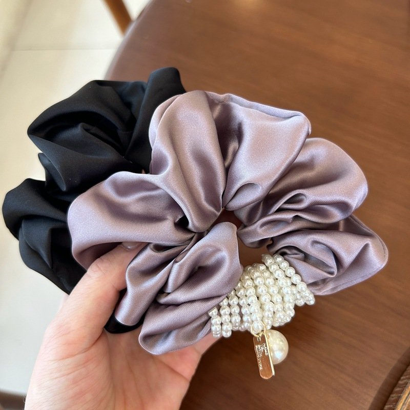 Retro Beaded scrunchies Satin Large Intestine Ring New Exquisite Large Intestine Hair Ring Fabric Headflower Hair Accessories