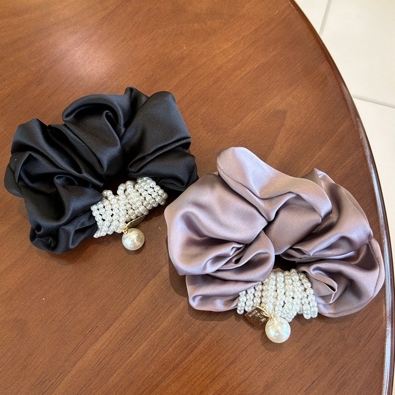 Retro Beaded scrunchies Satin Large Intestine Ring New Exquisite Large Intestine Hair Ring Fabric Headflower Hair Accessories