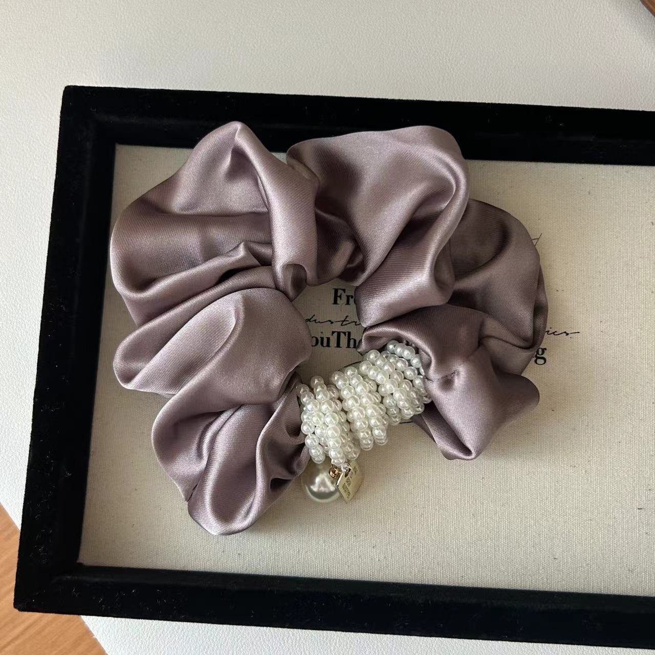 Retro Beaded scrunchies Satin Large Intestine Ring New Exquisite Large Intestine Hair Ring Fabric Headflower Hair Accessories