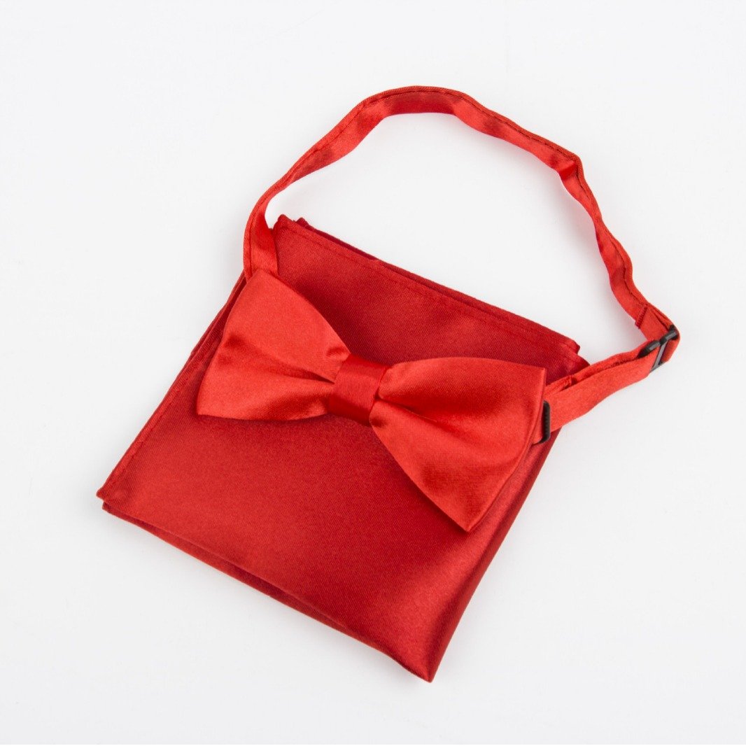 Children Tuxedo Accessory Solid Color Polyester Black Satin Cumberbund Bow Tie And Pocket Square Kids Cummerbund