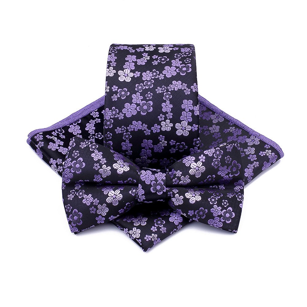 Polyester Tie Men's Jacquard Cashew Flower Tie Pocket Tape Three-piece Suit Accessories