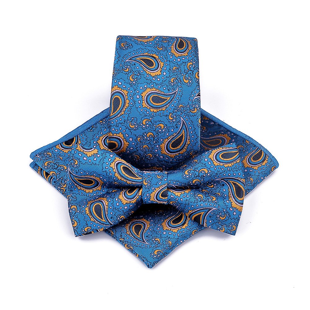 Polyester Tie Men's Jacquard Cashew Flower Tie Pocket Tape Three-piece Suit Accessories