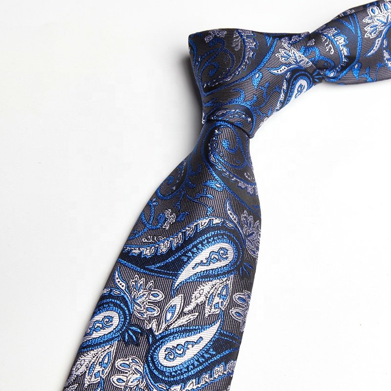 8cm Latest high quality mens luxury business paisley necktie red blue navy microfiber woven jacquard tie for men