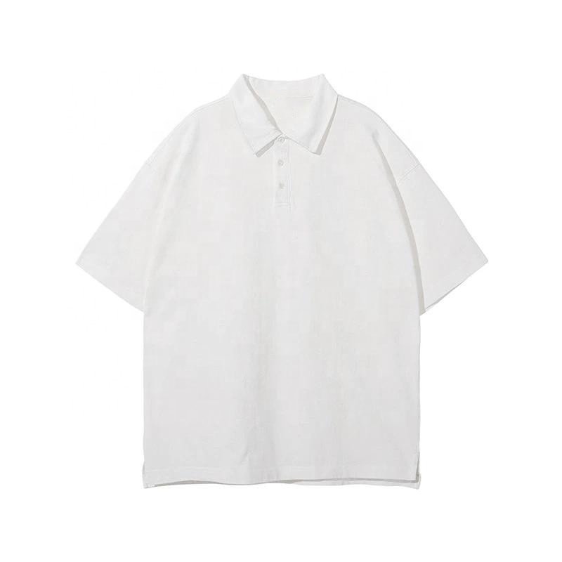 Streetwear Oversized Gym T-shirts Custom Blank T-shirt 310gram 100% cotton lapel collar buttoned split casual style Men T-shirt