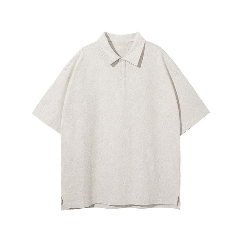 Streetwear Oversized Gym T-shirts Custom Blank T-shirt 310gram 100% cotton lapel collar buttoned split casual style Men T-shirt