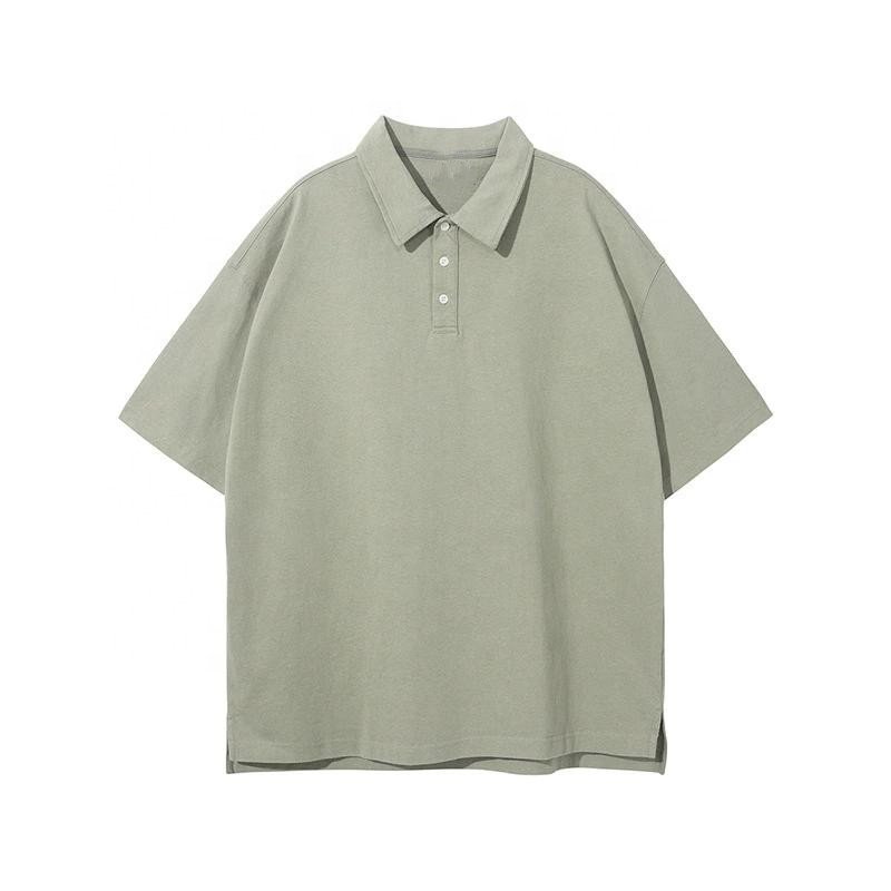 Streetwear Oversized Gym T-shirts Custom Blank T-shirt 310gram 100% cotton lapel collar buttoned split casual style Men T-shirt