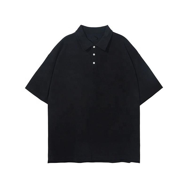 Streetwear Oversized Gym T-shirts Custom Blank T-shirt 310gram 100% cotton lapel collar buttoned split casual style Men T-shirt
