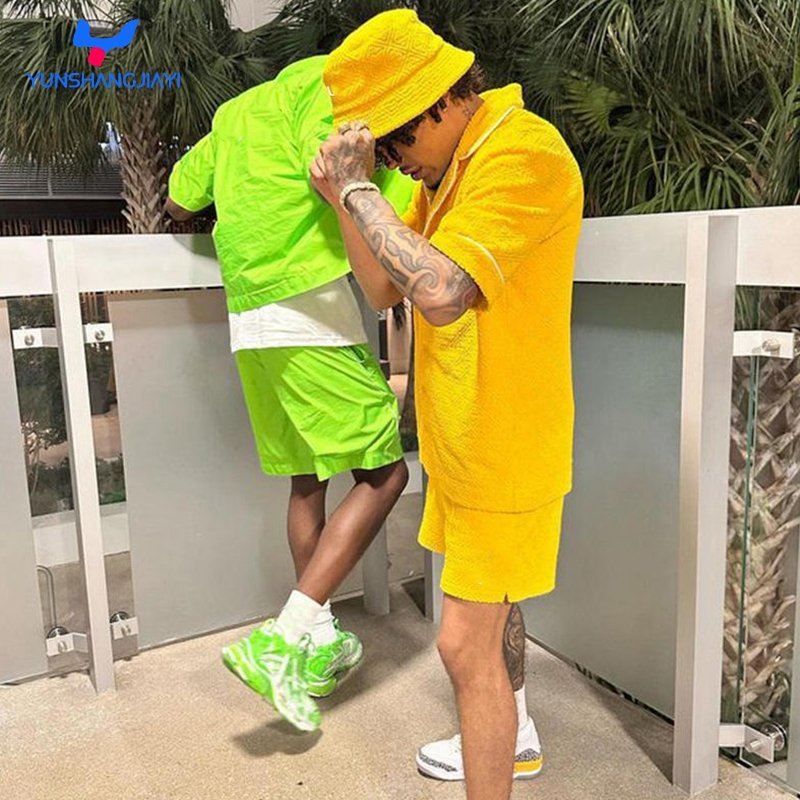 YSJY Summer Polyester Nylon 2 Piece Short Sleeve Jacket Shirts Sets Custom Logo Mens Lapel Shirt And Shorts Track Suit For Men