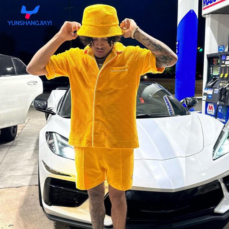 YSJY Summer Polyester Nylon 2 Piece Short Sleeve Jacket Shirts Sets Custom Logo Mens Lapel Shirt And Shorts Track Suit For Men